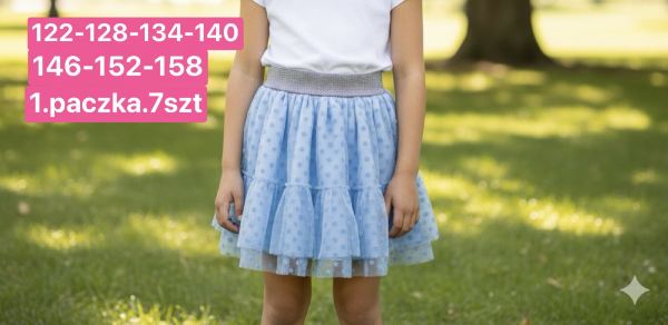 Spódnice dziewczęce Roz 122-158, 1 kolor Paczka 7 szt 1